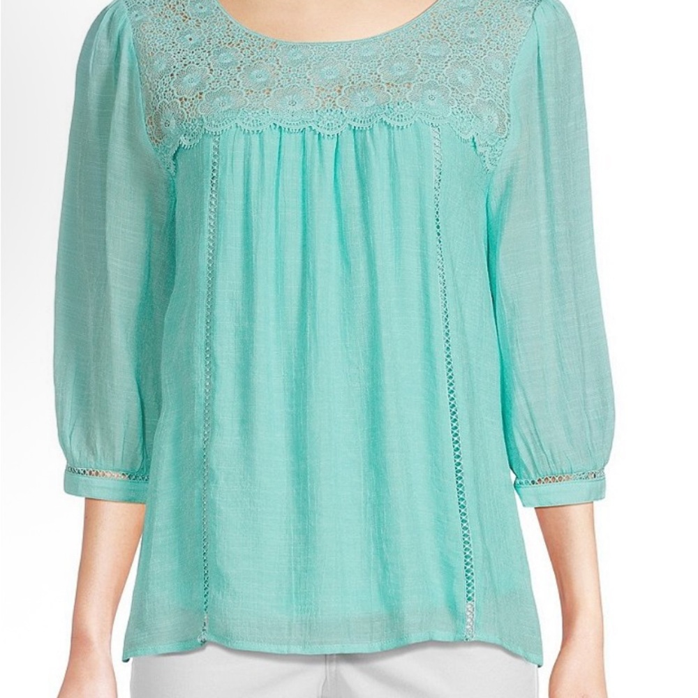 Figueroa & flower Turquoise green lace Women's Top Small